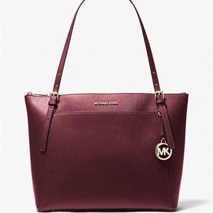 New Michael Kors Voyager Large Saffiano Leather Top Zip Tote Bag Merlot